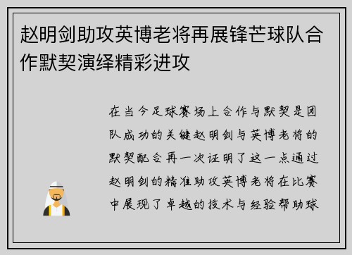 赵明剑助攻英博老将再展锋芒球队合作默契演绎精彩进攻